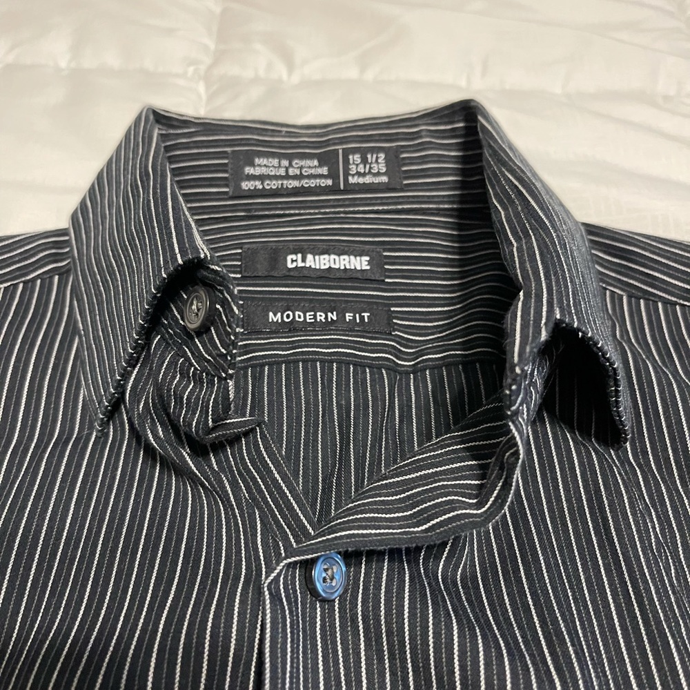 Claiborne Black Striped Button Down